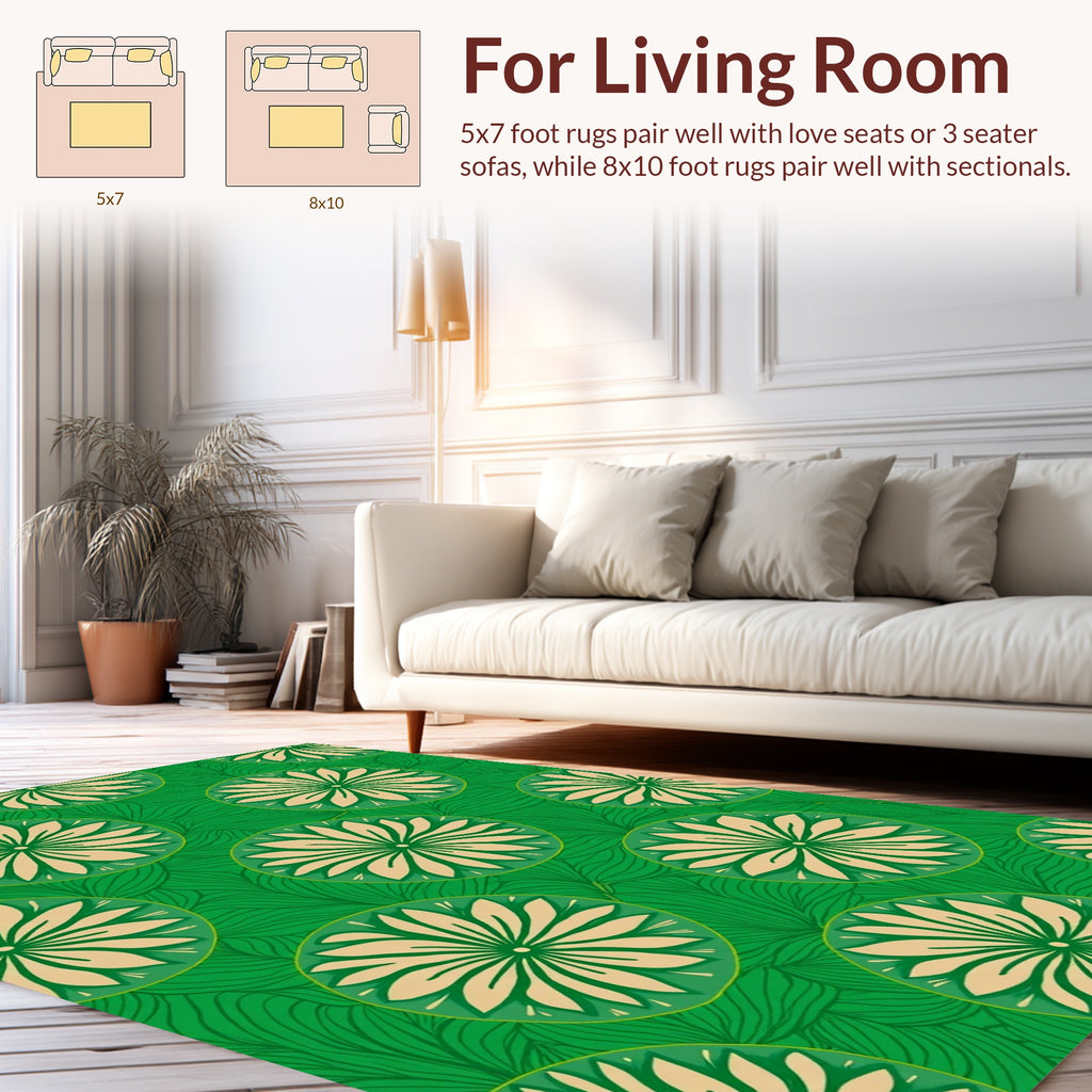 Green Floral Circles Pattern Rug
