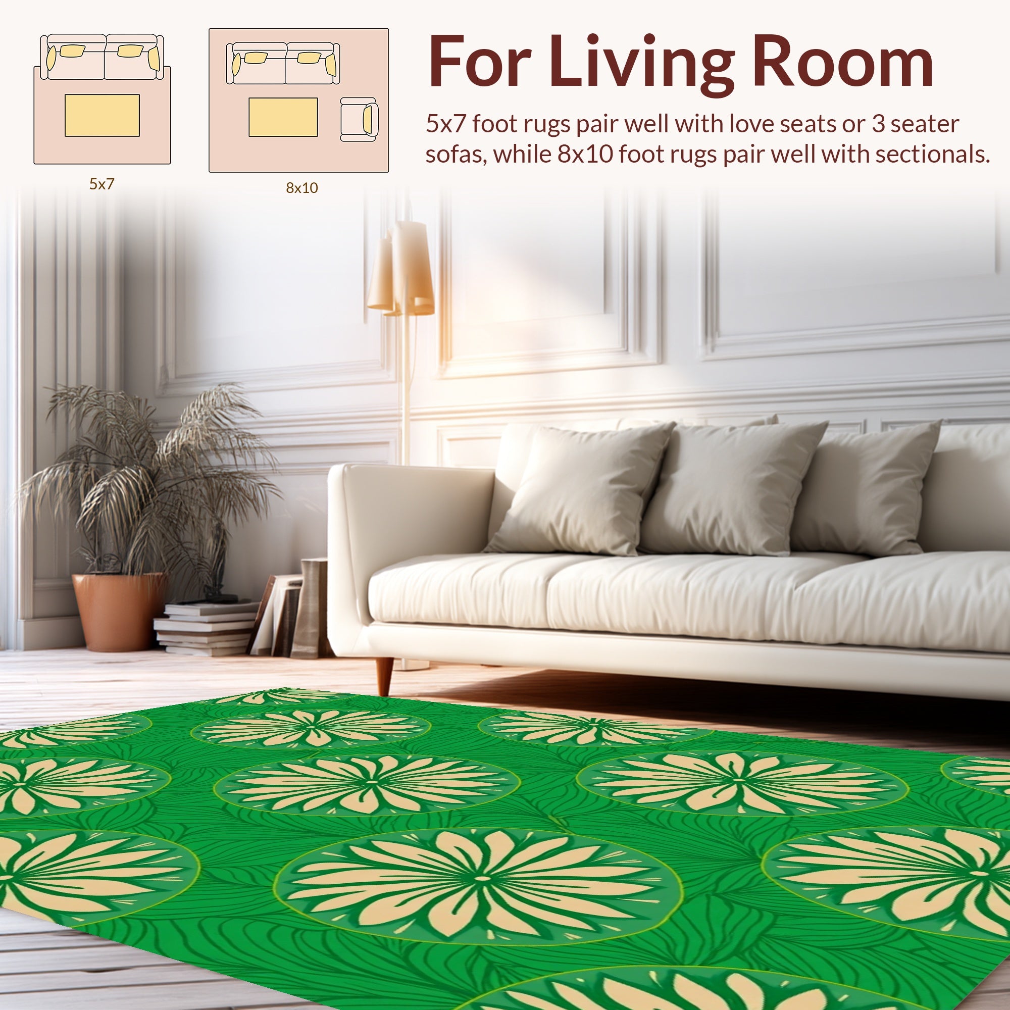 Green Floral Circles Pattern Rug