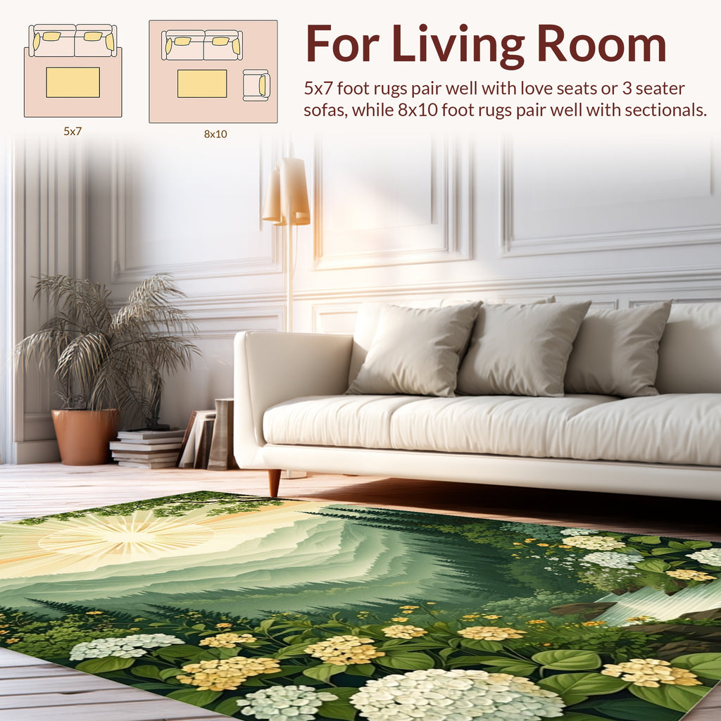 Mountain Sunrise Floral Landscape Rug