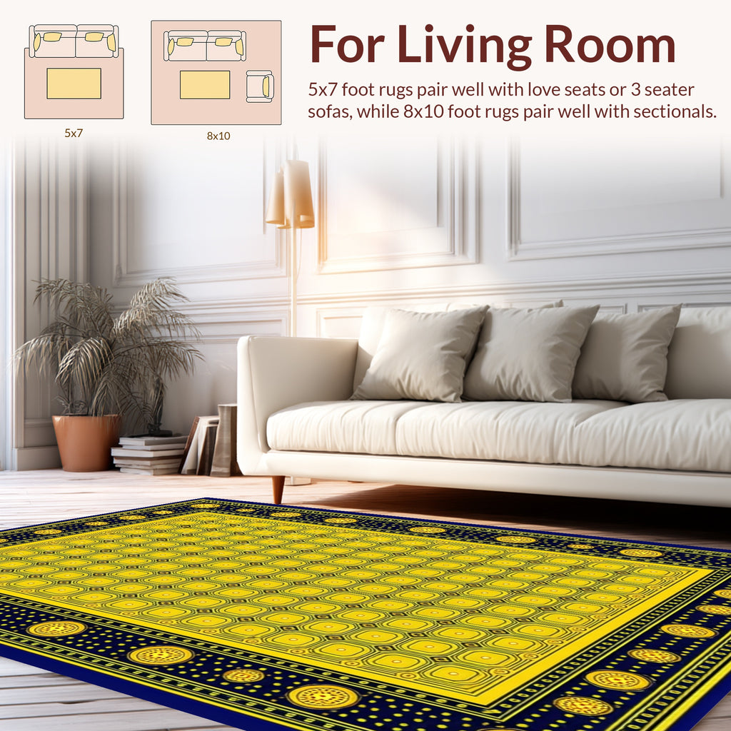 Bold Yellow Blue Geometric Circles Rug