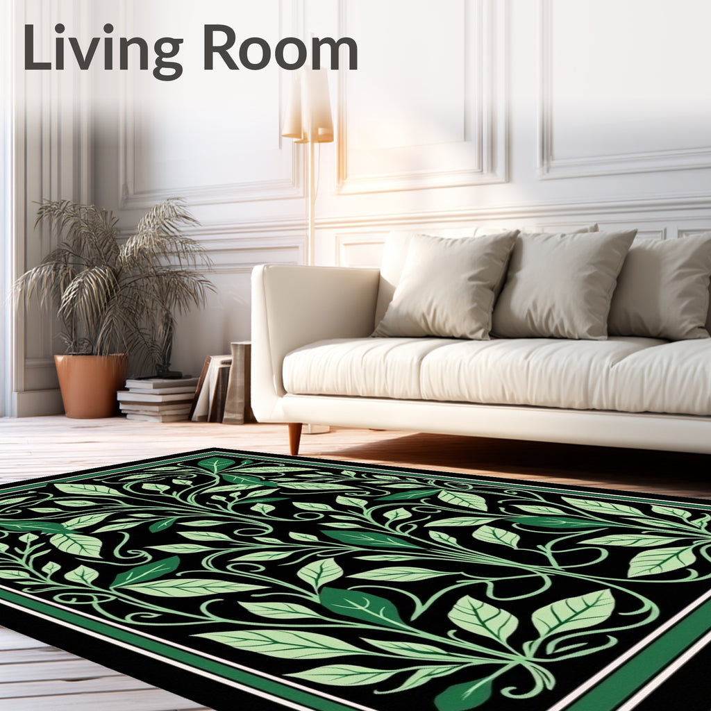 Emerald Green Floral Art Nouveau Rug