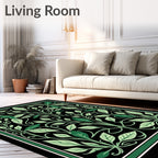 Emerald Green Floral Art Nouveau Rug