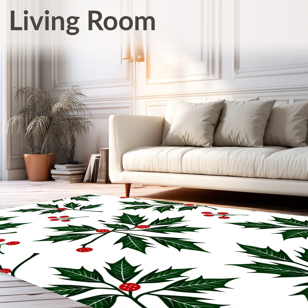 Festive Green Holly Berry Foliage Rug