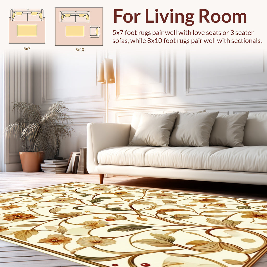 Vintage Floral Scrollwork Nature Pattern Rug