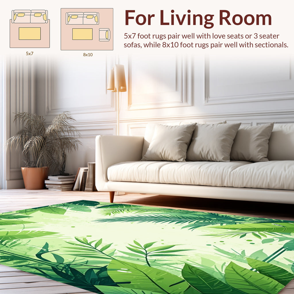Tropical Leaf Pattern Green Jungle Rug