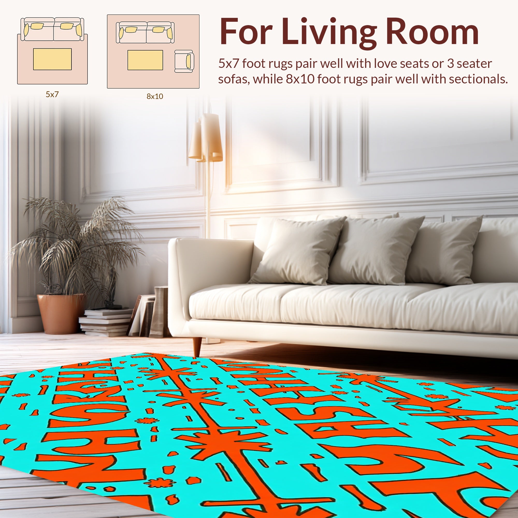 Orange Text Star Burst Pattern Rug