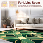 Art Deco Golden Green Leaf Pattern Rug