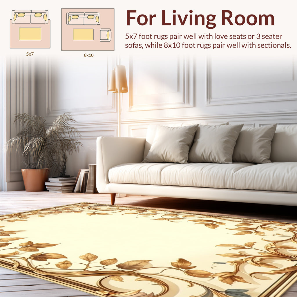 Ornate Gold Leaf Vine Pattern Rug