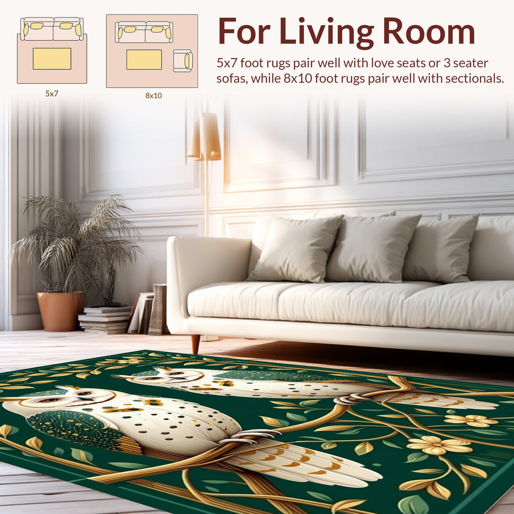 Emerald Forest Owl Floral Design Rug