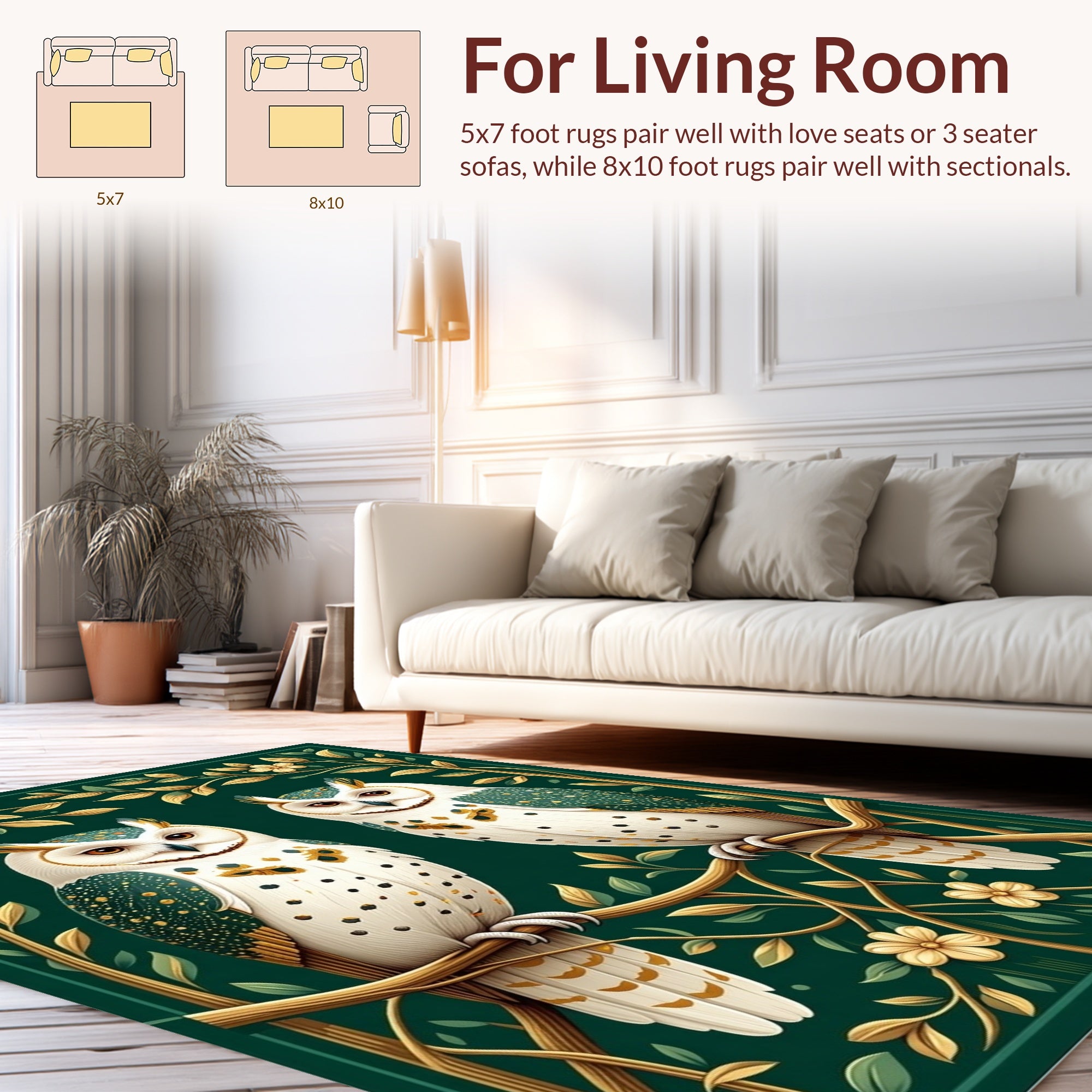 Emerald Forest Owl Floral Design Rug