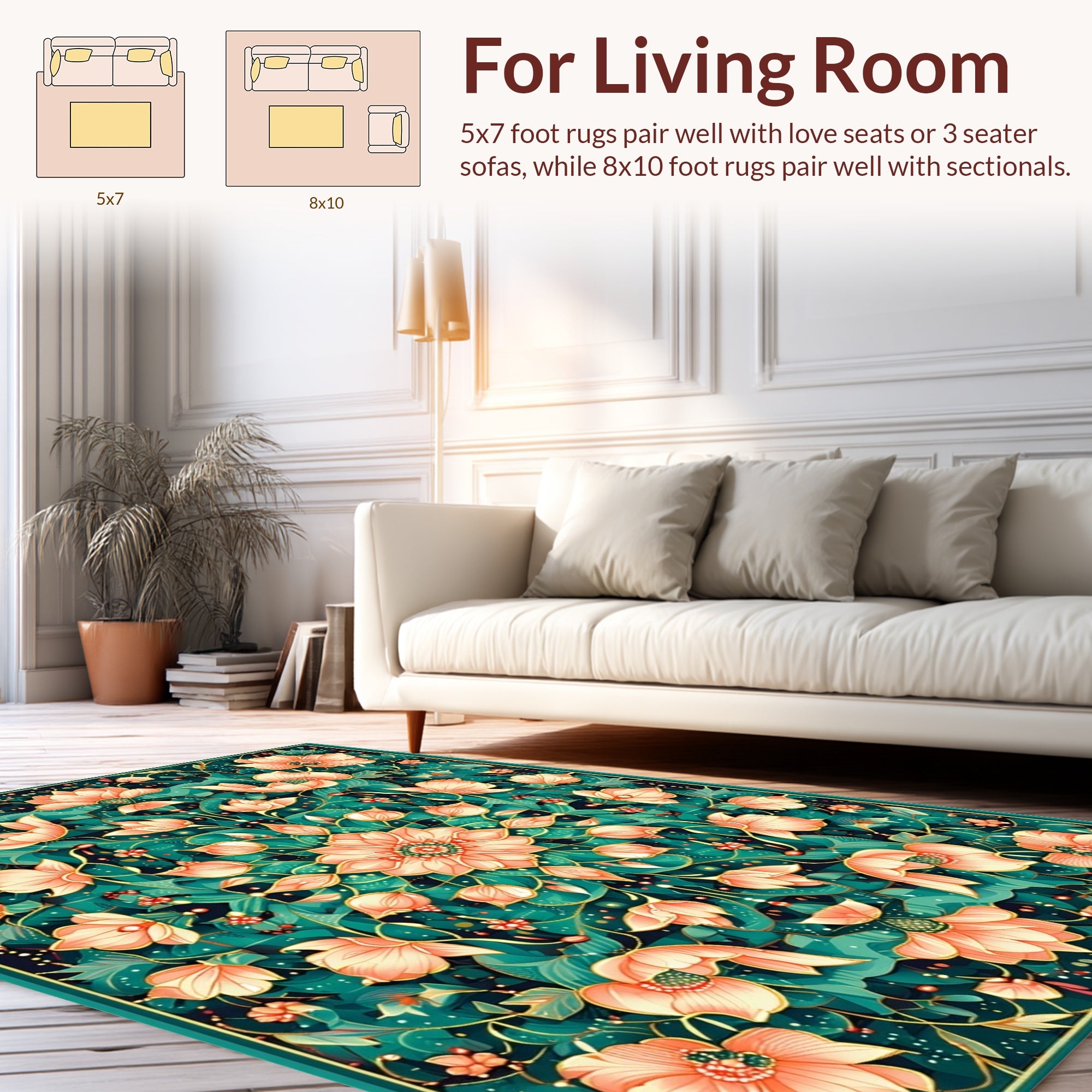 Floral Mandala Emerald Peach Design Rug