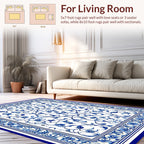 Ornate Blue Floral Scrollwork Pattern Rug