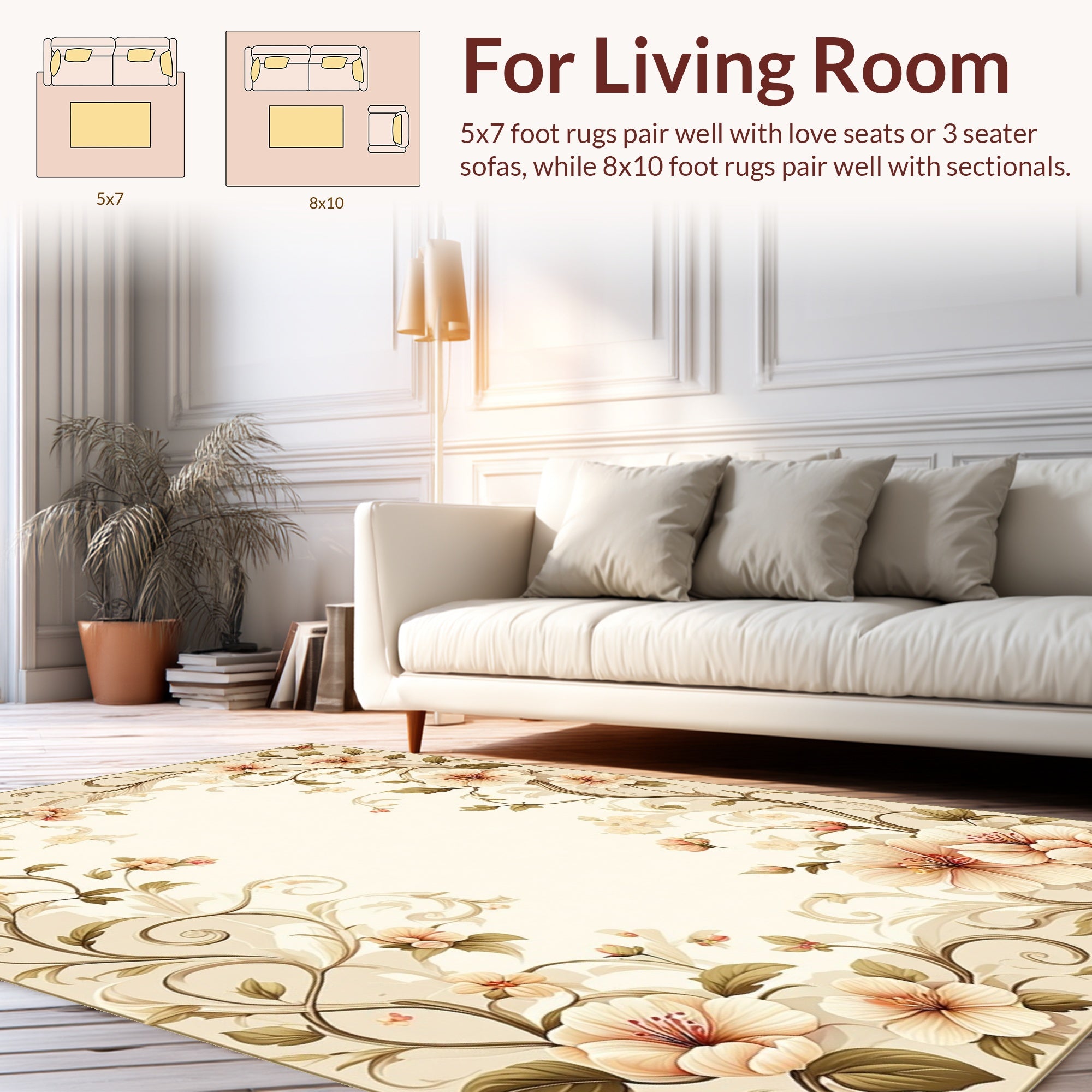 Soft Floral Vine Pattern Art Rug