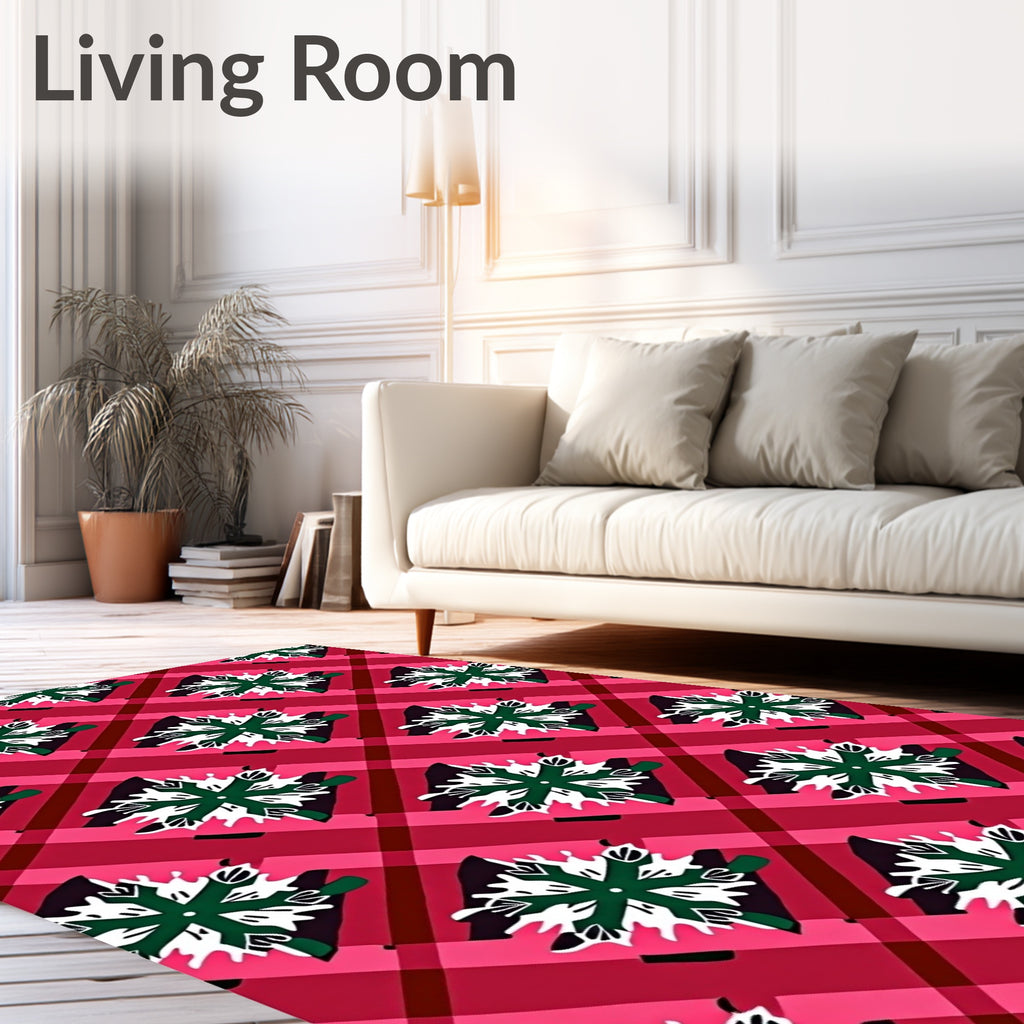 Crimson Plaid Snowflake Collage Rug