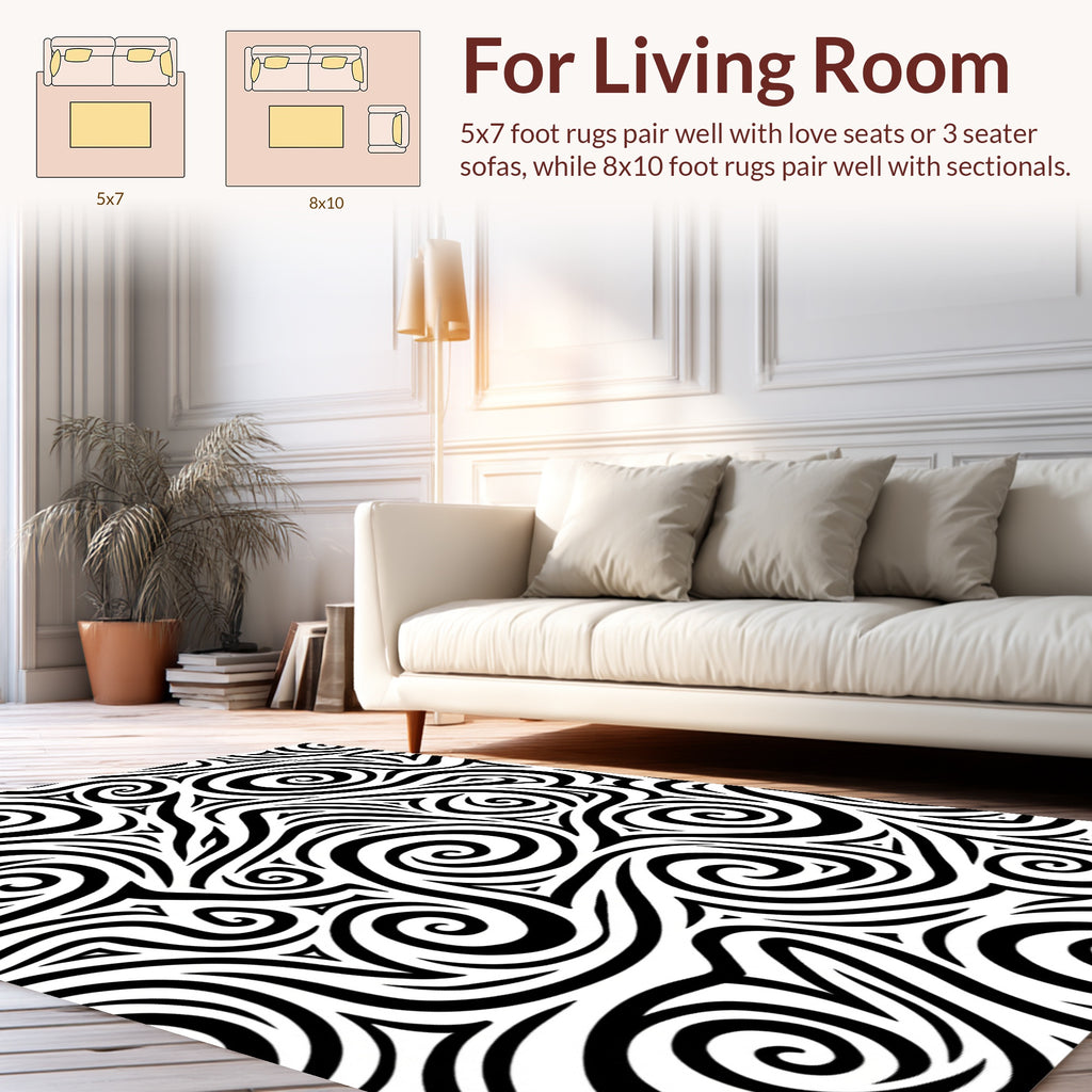 Bold Swirling Abstract Line Art Rug