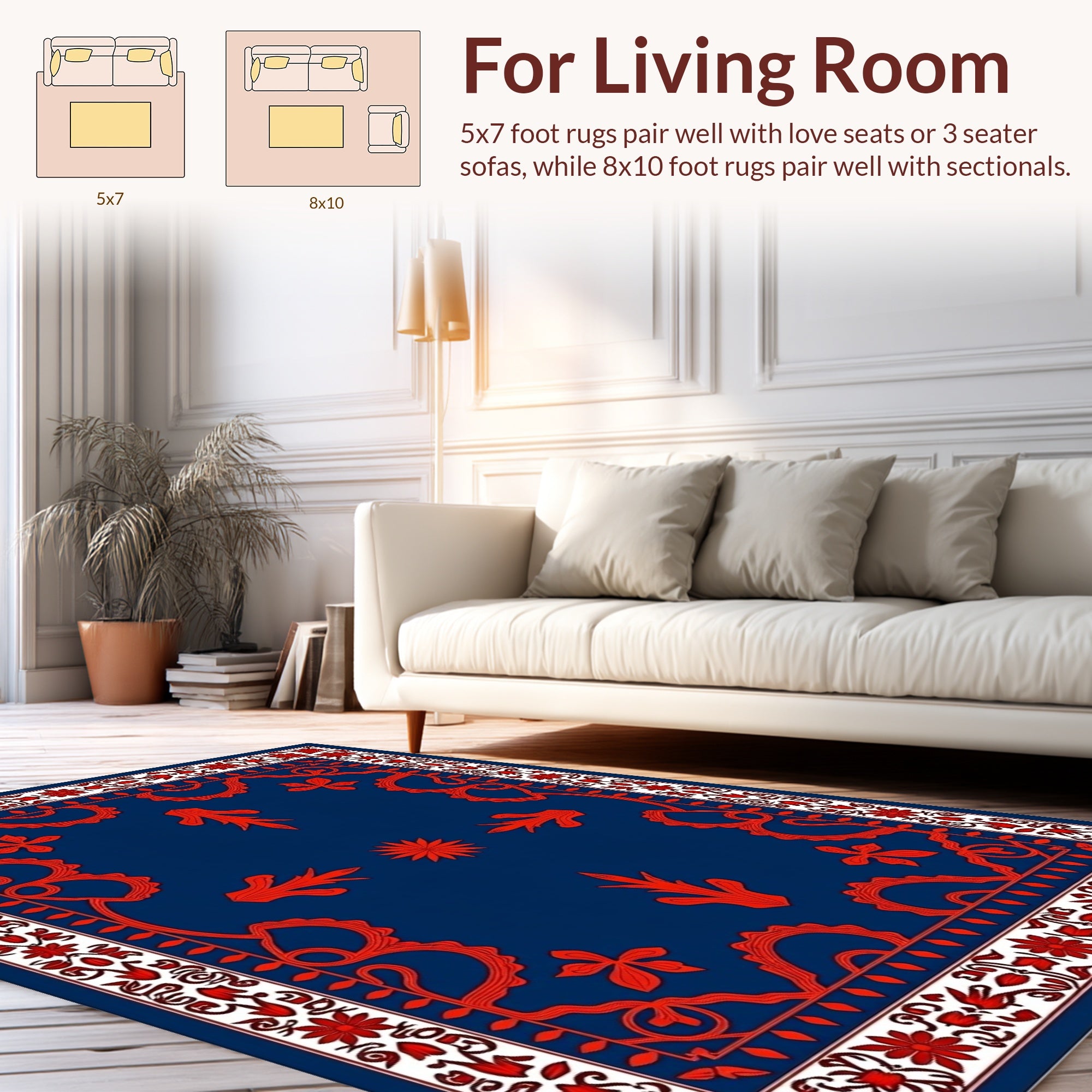 Ornate Red Floral Paisley Blue Rug