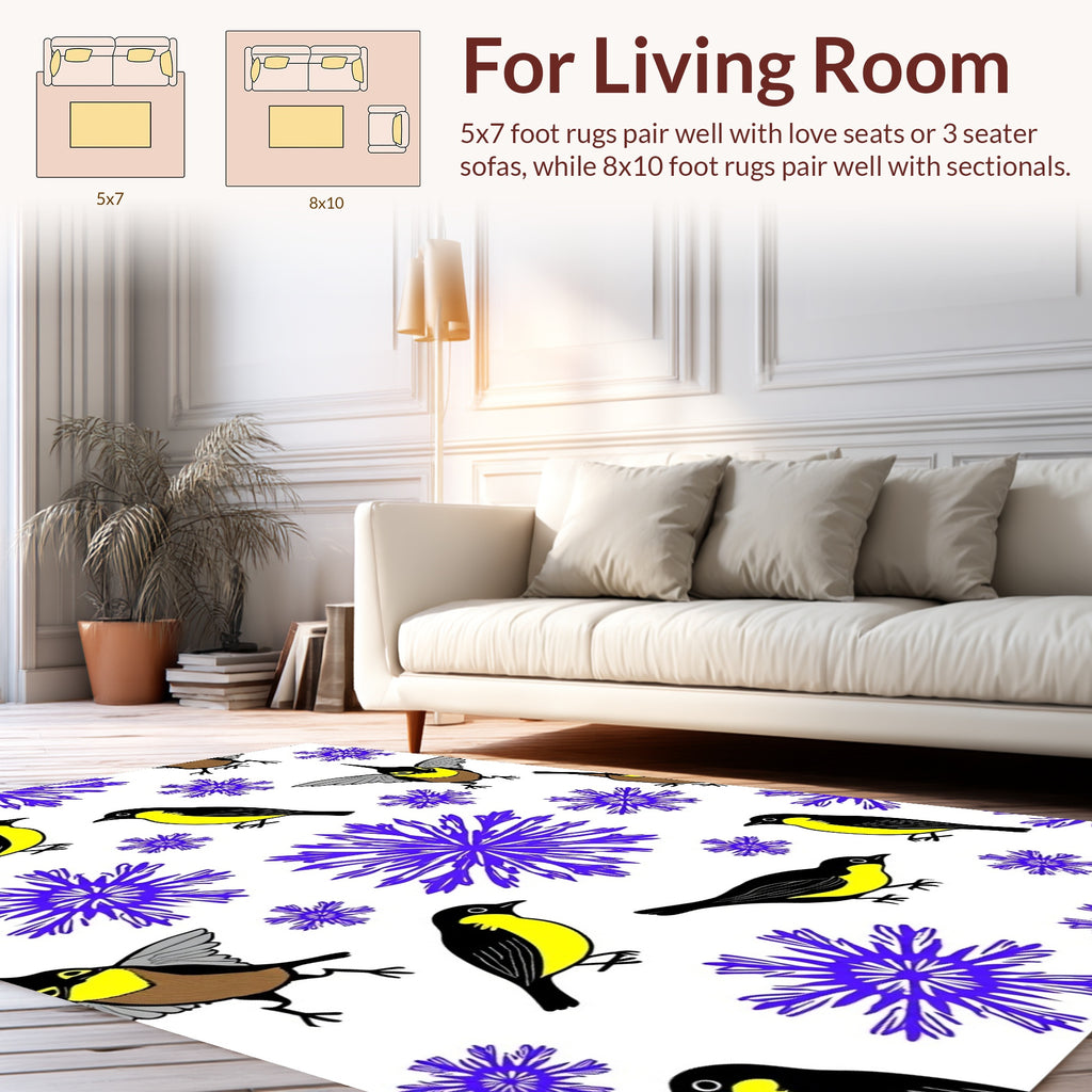Vibrant Yellow Bird Starburst Design Rug