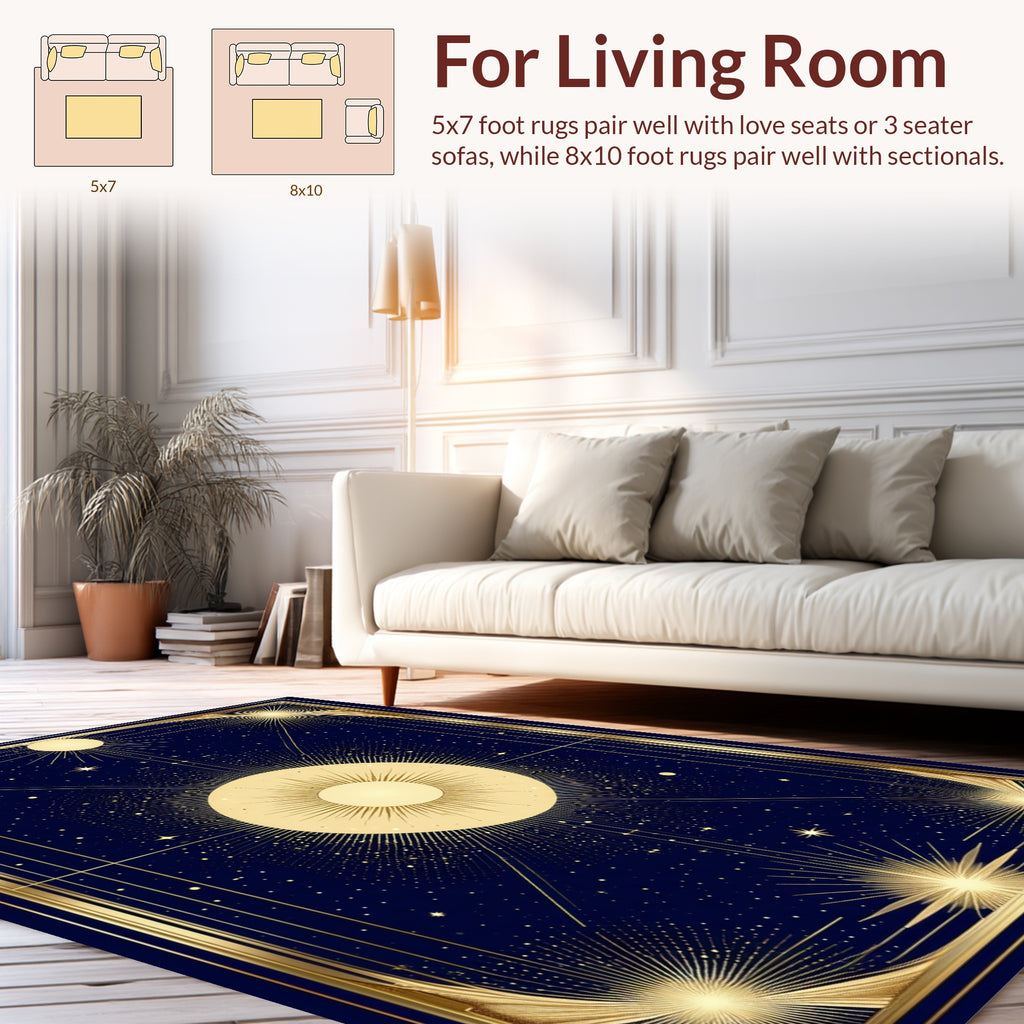 Celestial Sunburst Gold Starry Pattern Rug