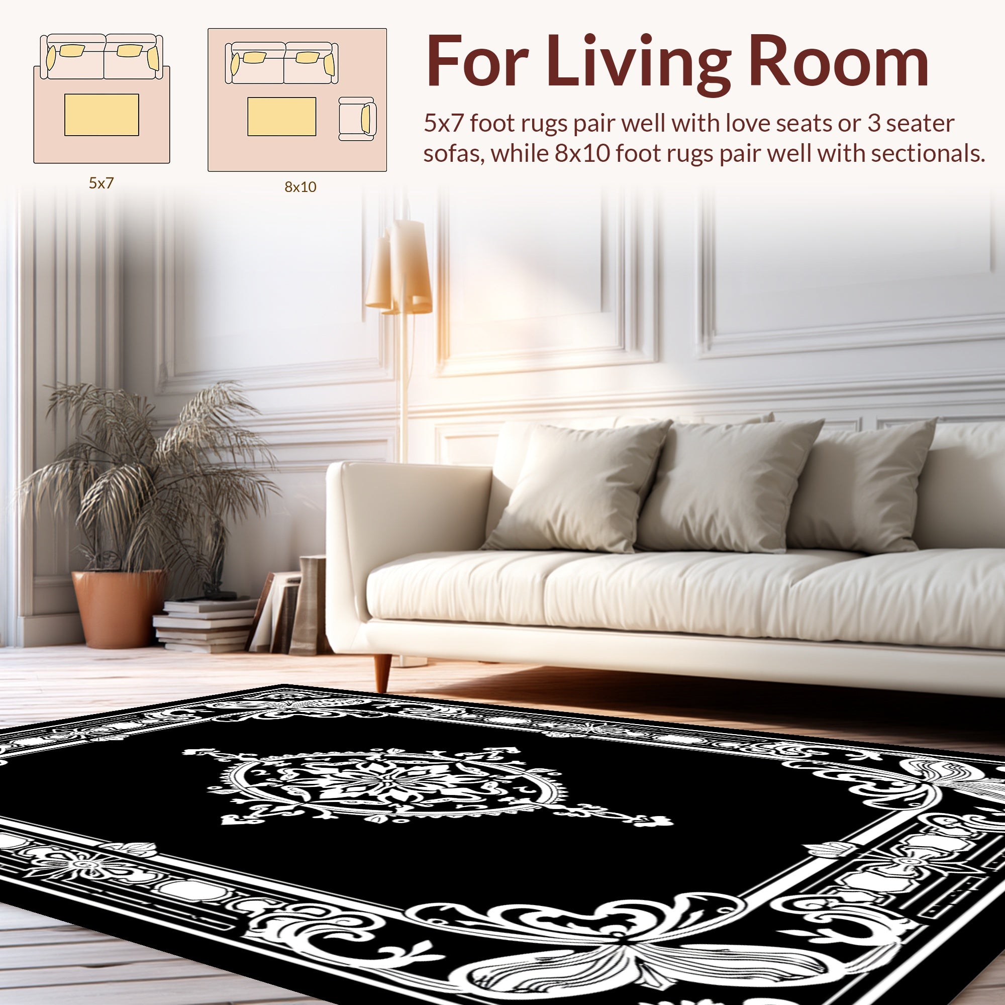Ornate Floral Border Design Rug