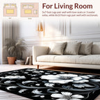 Ornate Black White Floral Scroll Rug
