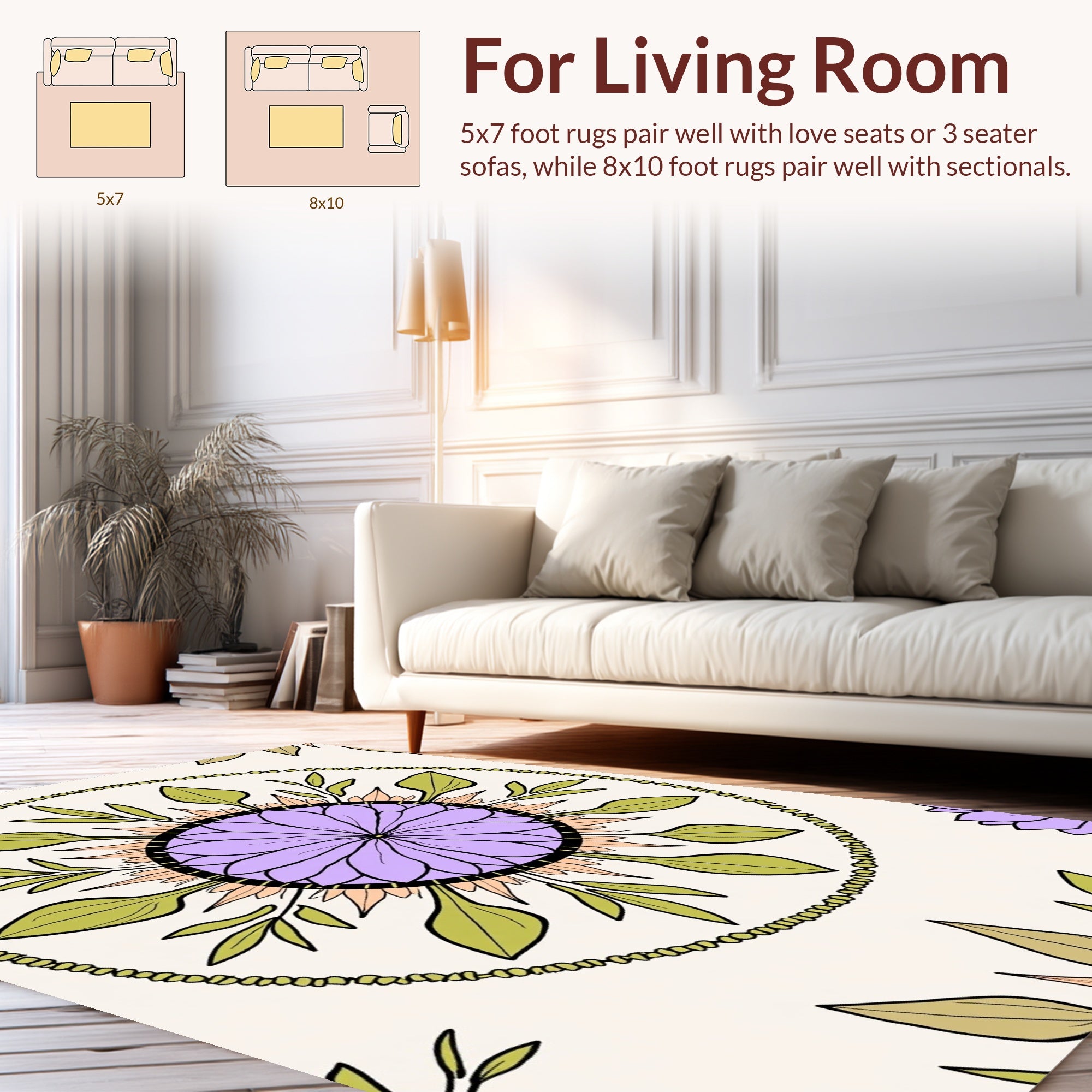 Floral Mandala Design In Cream Rug
