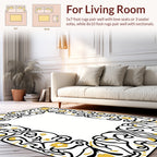 Elegant Black Gold Floral Scroll Rug