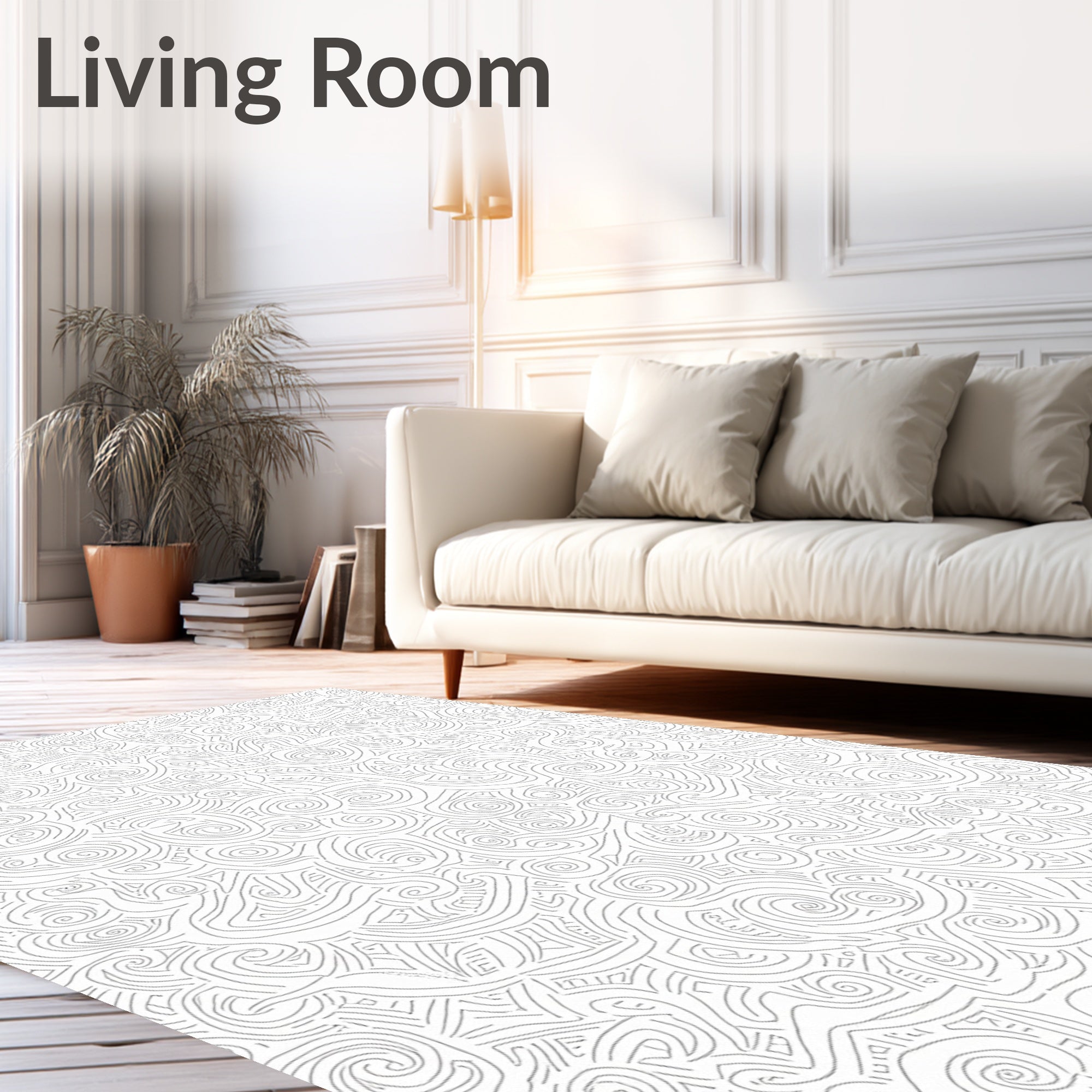 Abstract Swirls White Line Art Rug