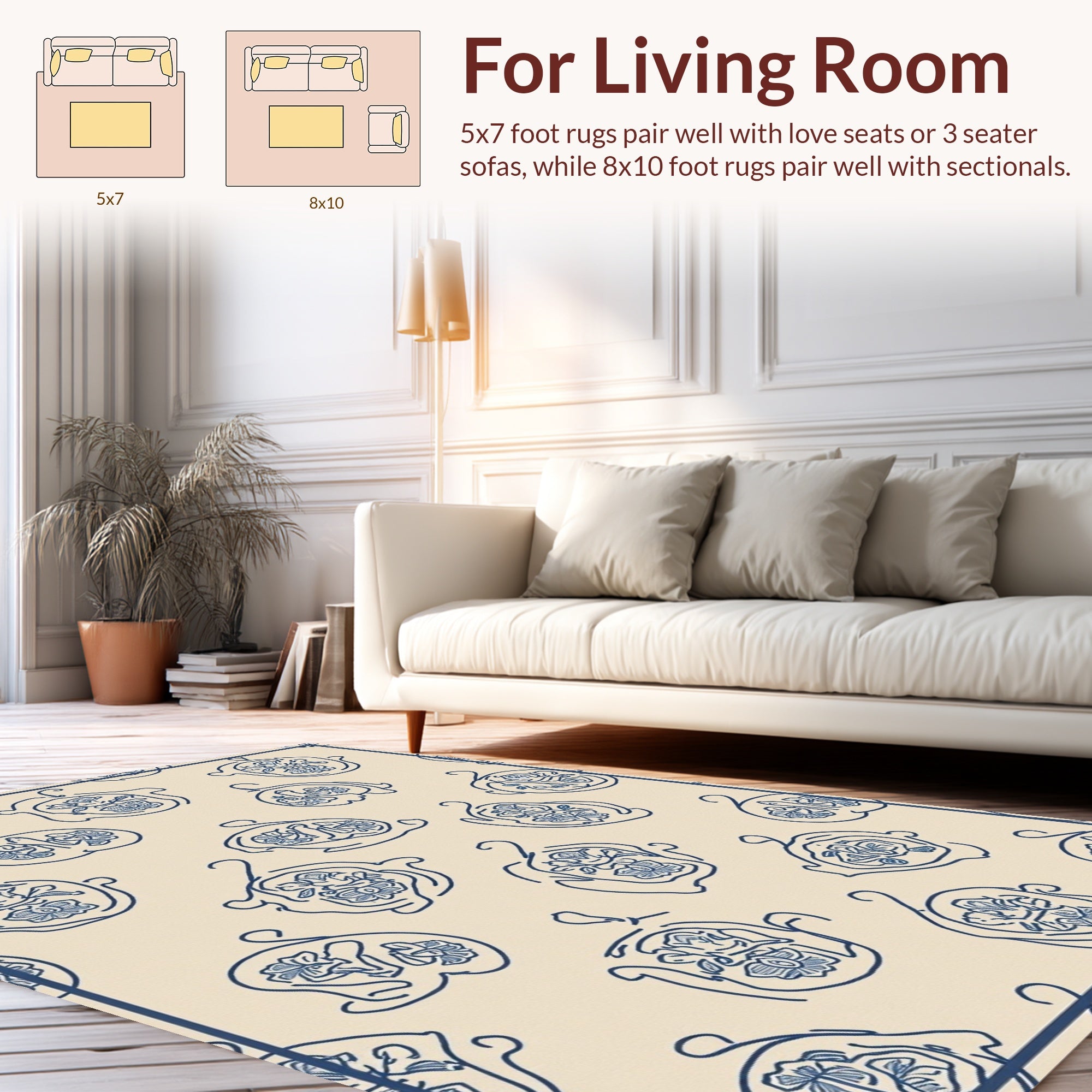 Delicate Blue Floral Outline Pattern Rug