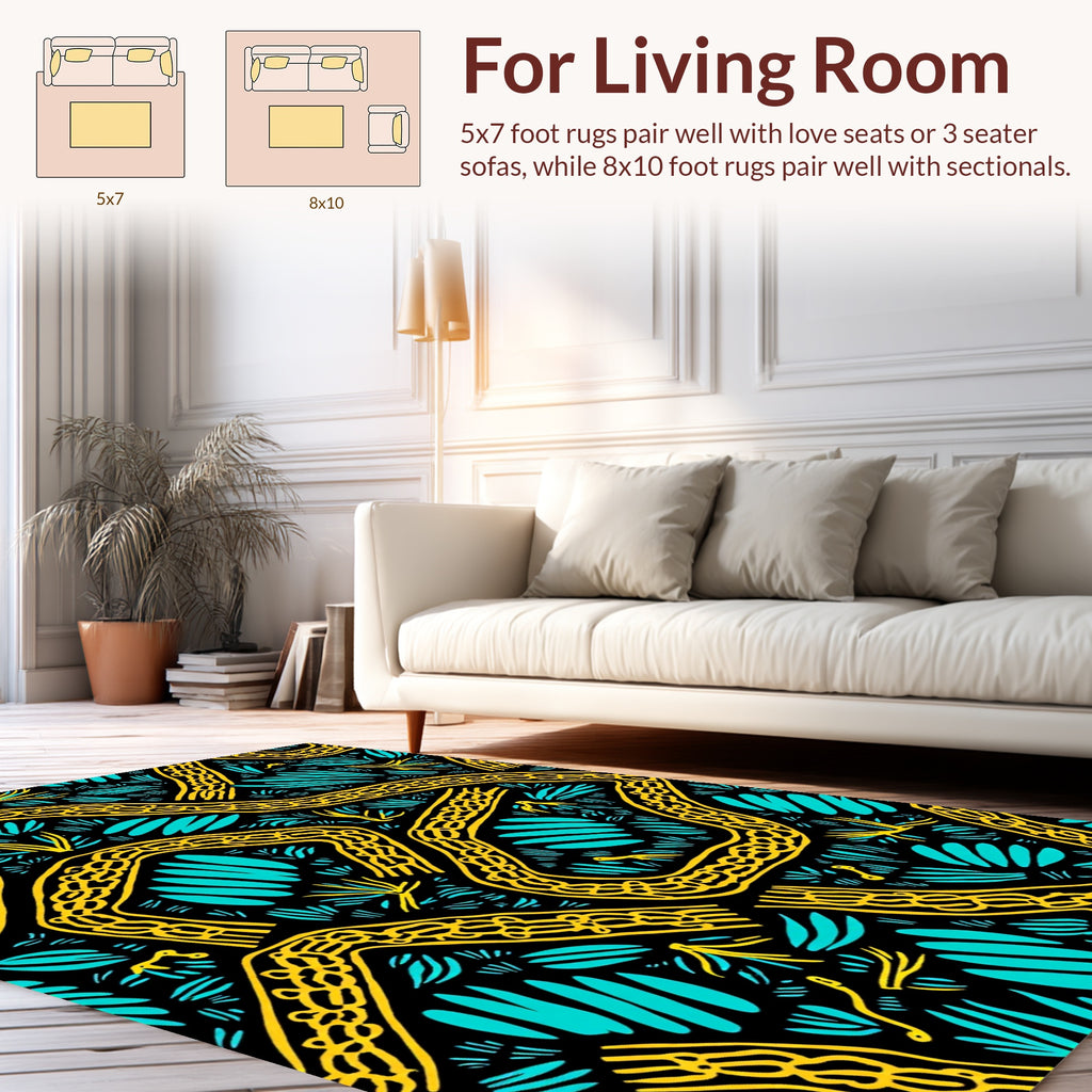 Bold Yellow Outline Tribal Pattern Rug