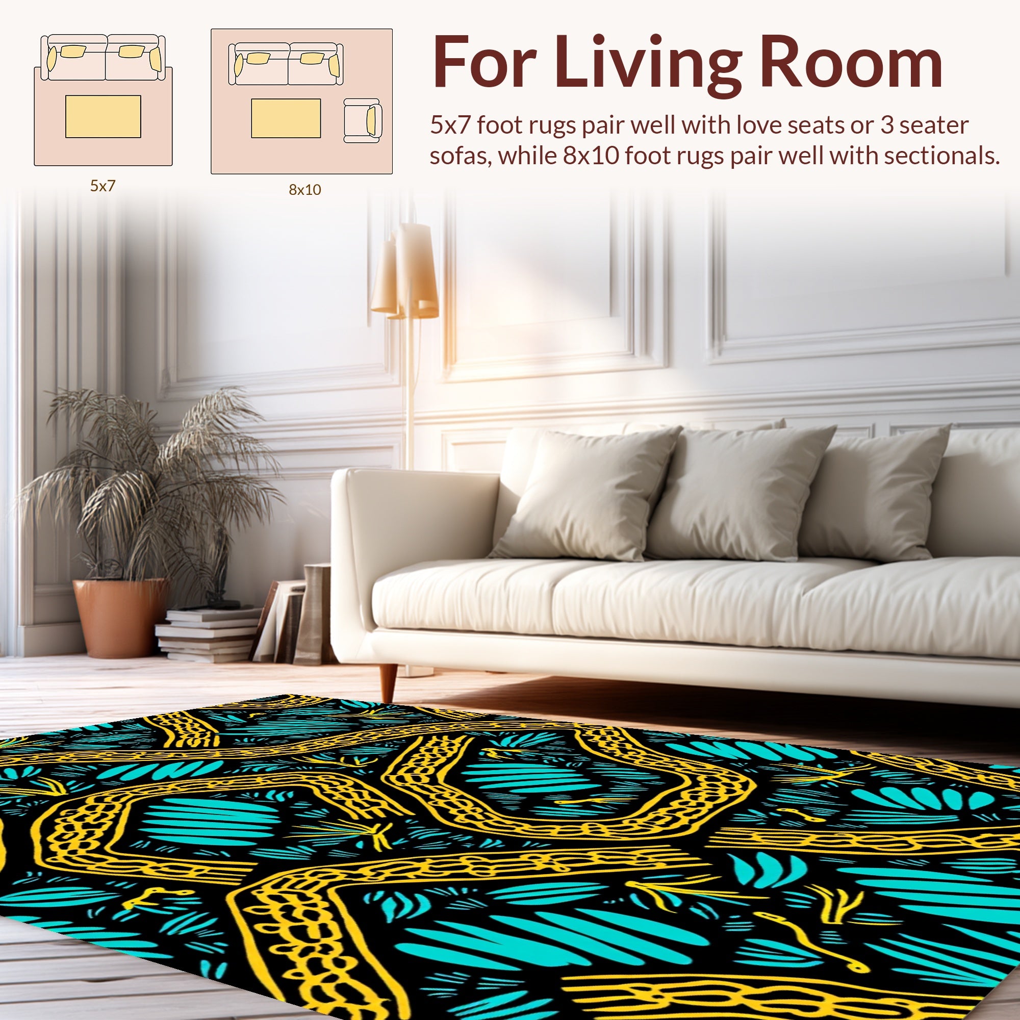 Bold Yellow Outline Tribal Pattern Rug
