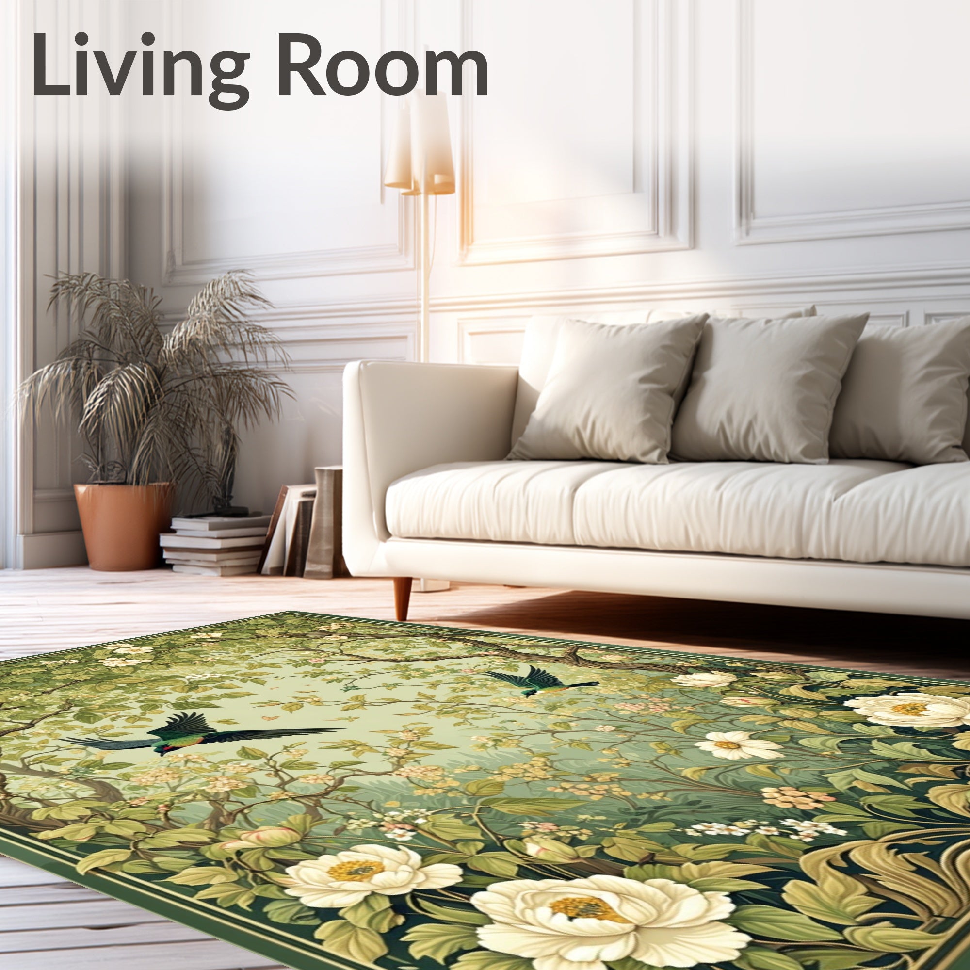 Enchanted Woodland Floral Bird Scene Rug