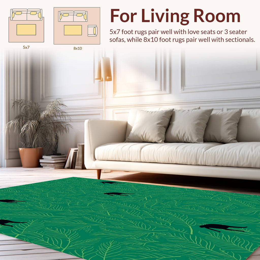 Green Leaf Pattern with Silhouettes Rug