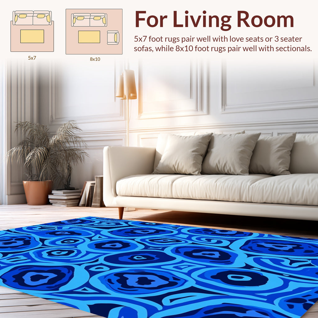 Bold Blue Abstract Organic Shapes Rug