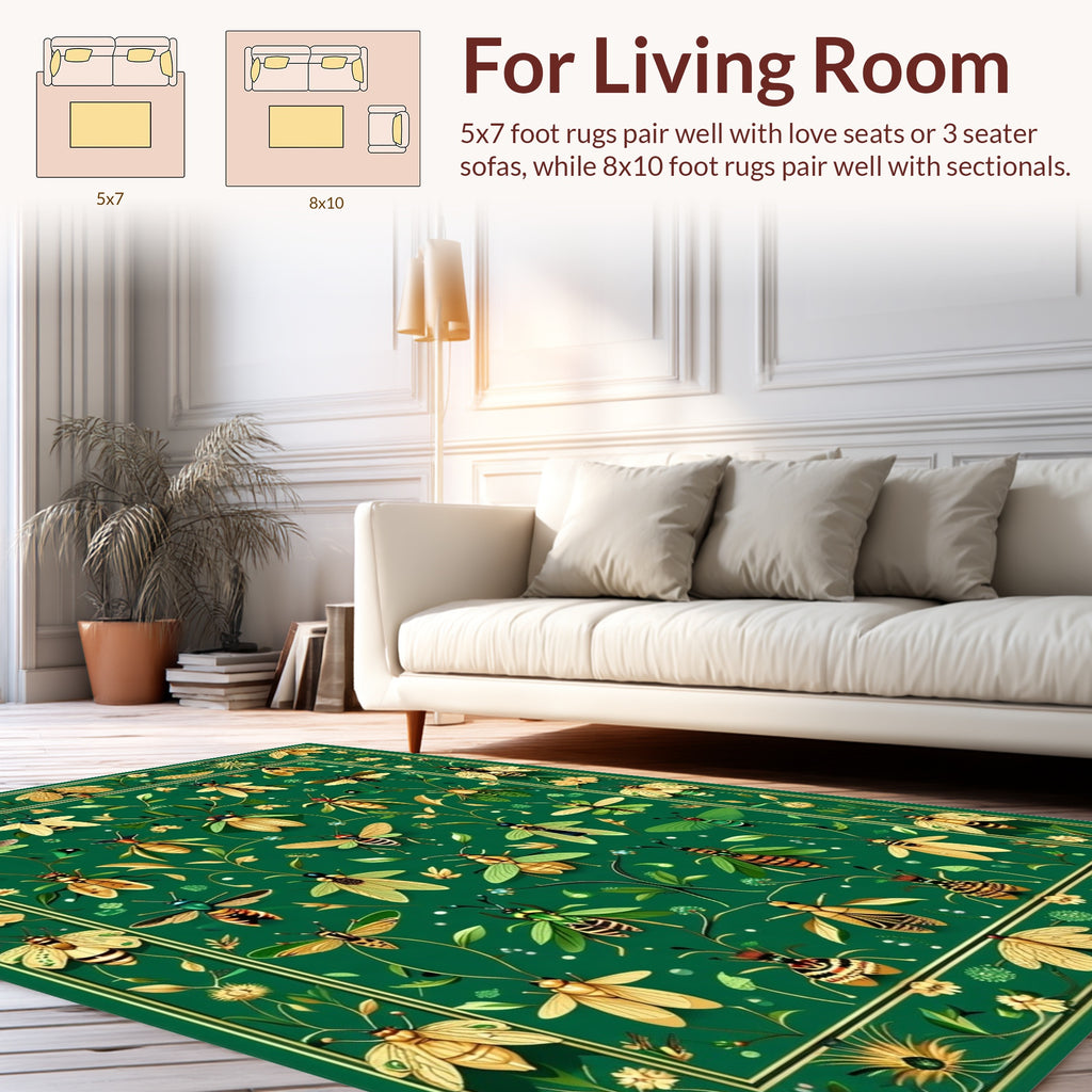 Green Nature Insect Floral Pattern Rug