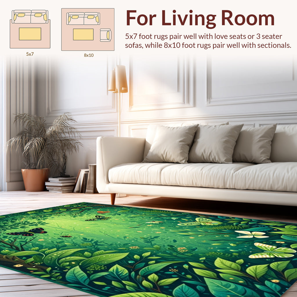Enchanted Forest Butterflies Flora Pattern Rug