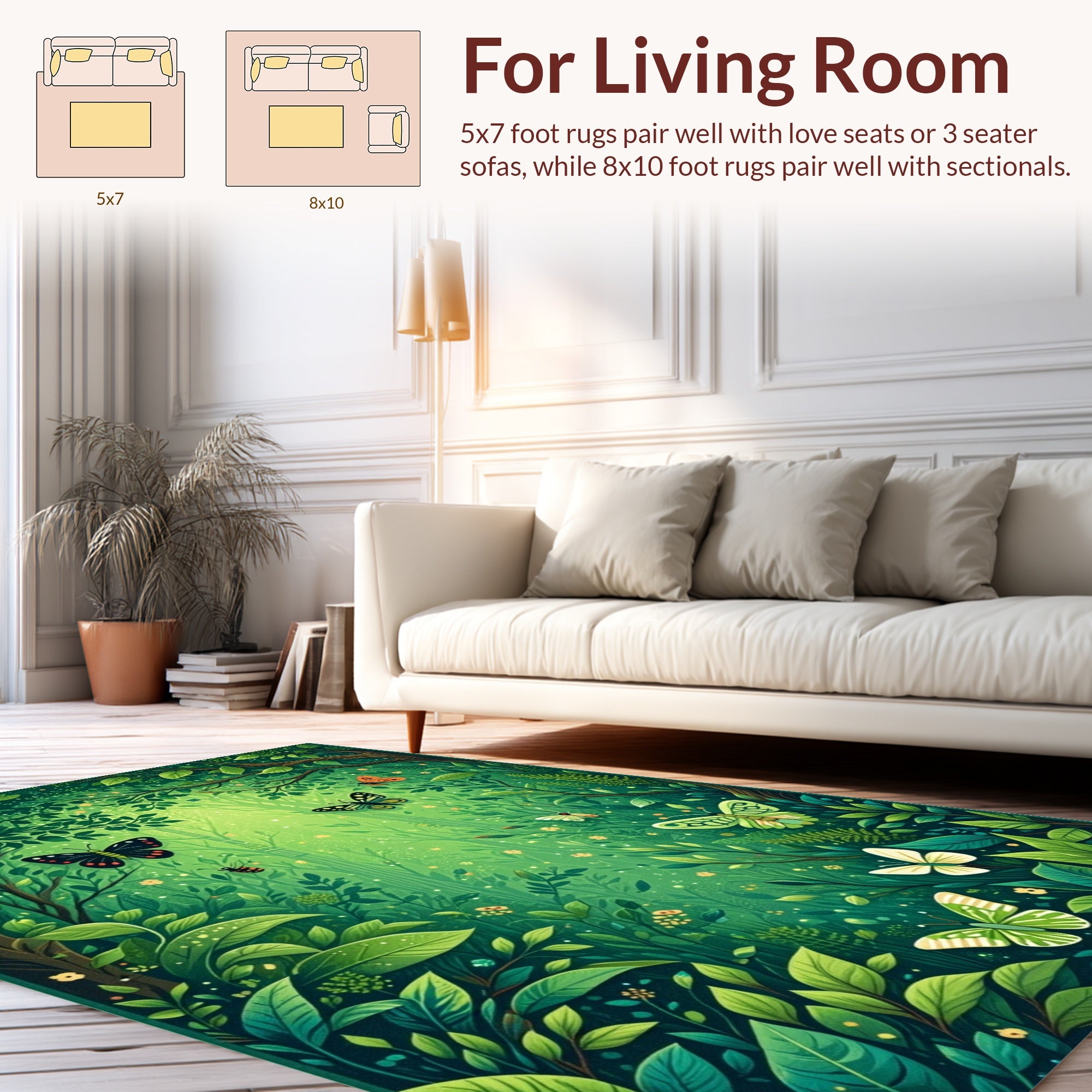 Enchanted Forest Butterflies Flora Pattern Rug