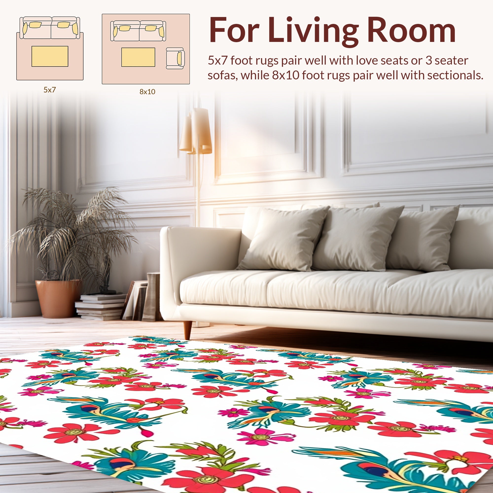 Turquoise Peacock Feather Floral Pattern Rug