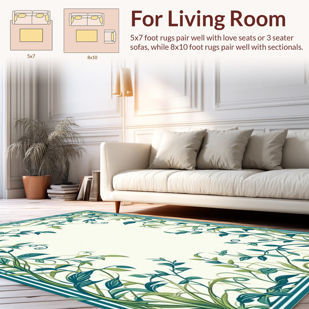 Elegant Teal Vine Border Design Rug