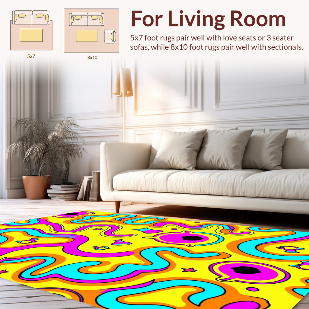 Vibrant Yellow Wavy Abstract Pattern Rug