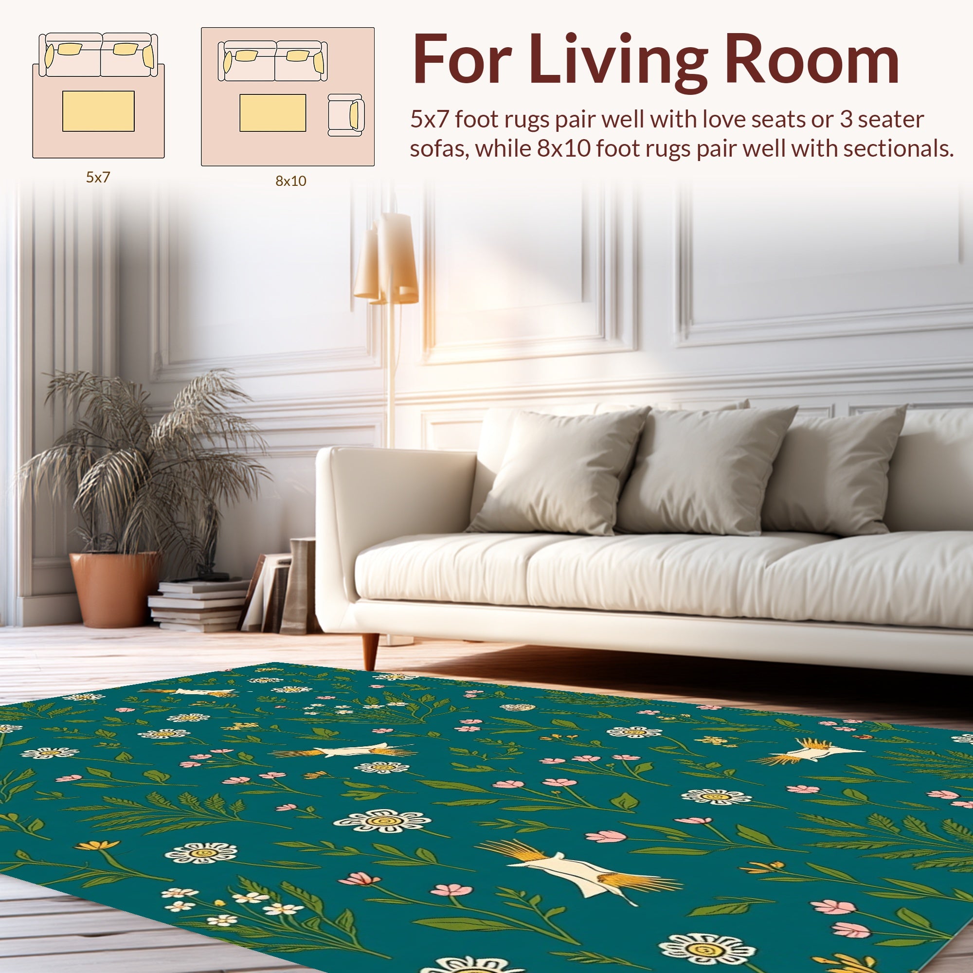Whimsical Birds Flowers Pattern Rug