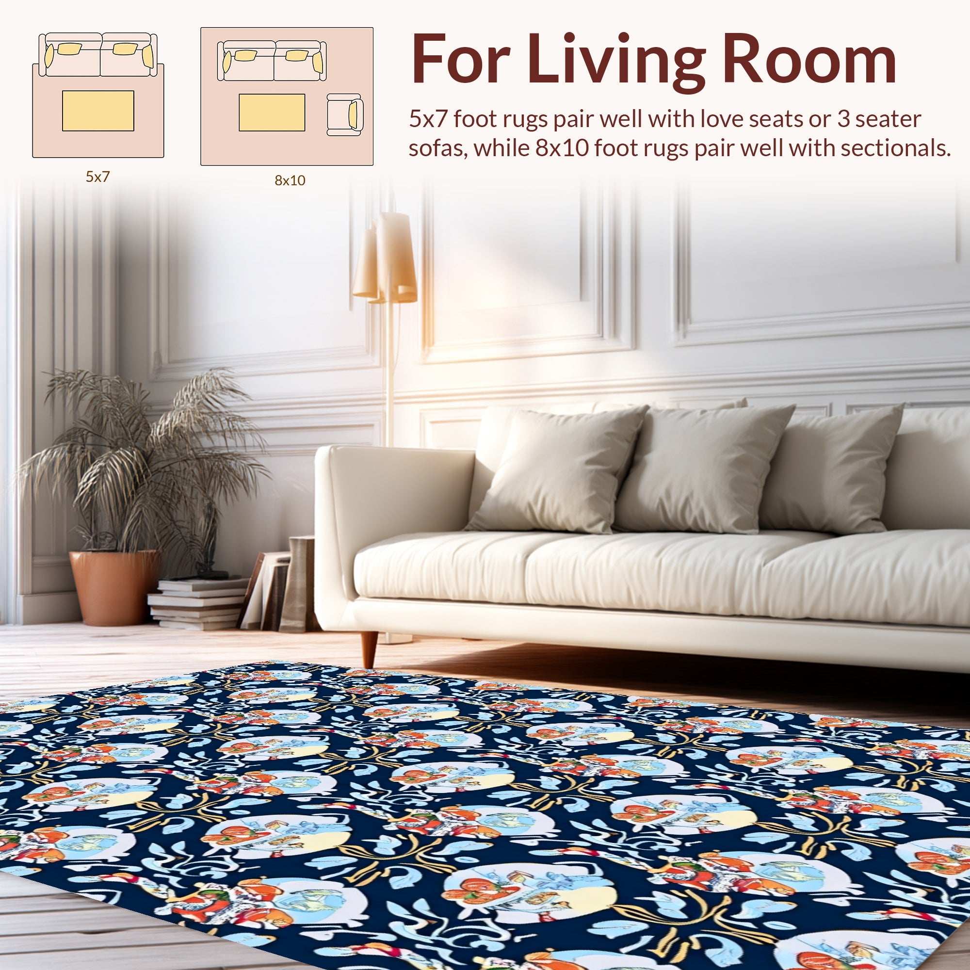 Artistic Floral Blue Design Rug