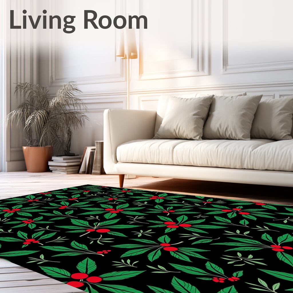 Verdant Berry Cluster Black Background Rug