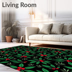 Verdant Berry Cluster Black Background Rug