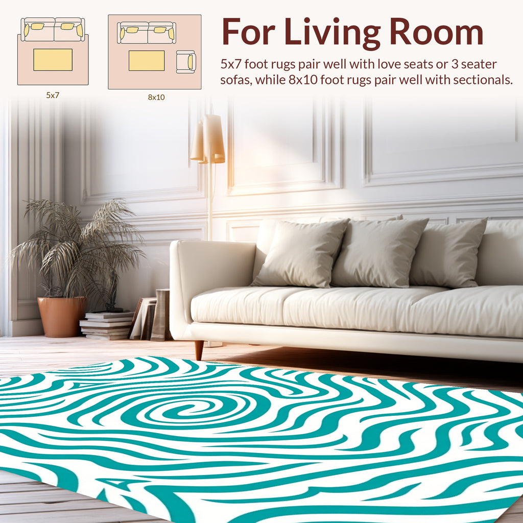 Abstract Teal Swirl Line Pattern Rug