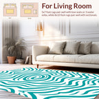 Abstract Teal Swirl Line Pattern Rug