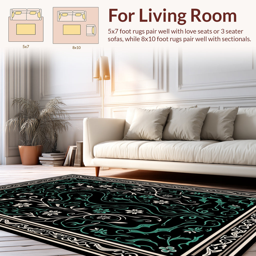 Dark Floral Vine Scroll Rug