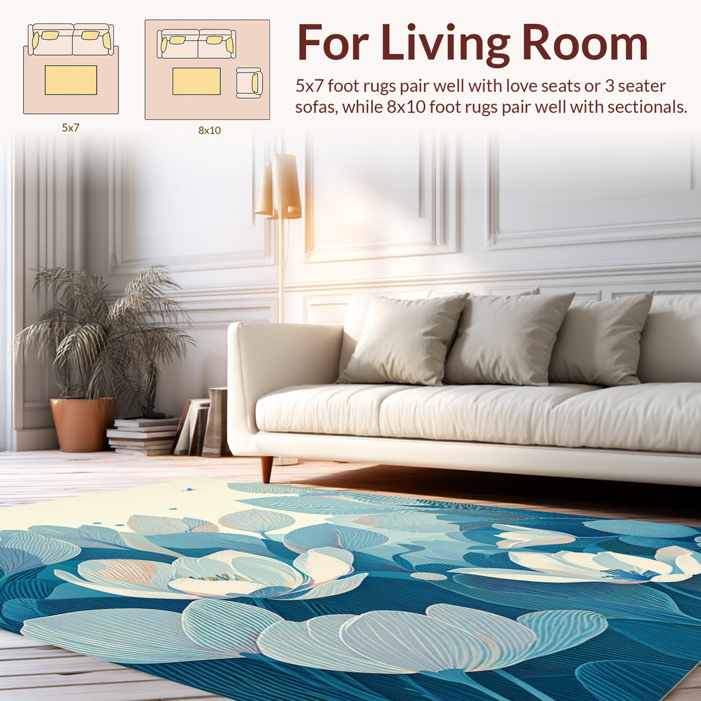 Blue Floral Botanical Line Art Rug