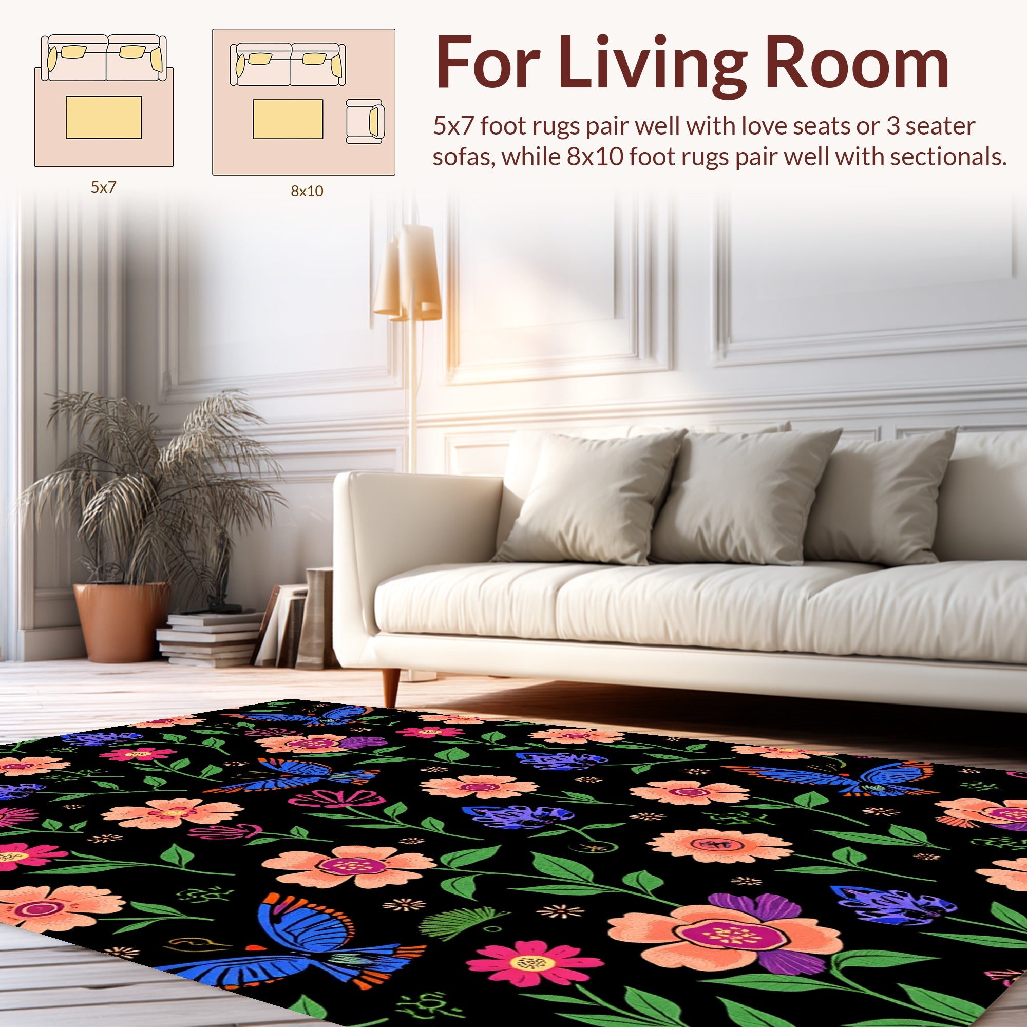 Bright Floral Butterfly Pattern Rug