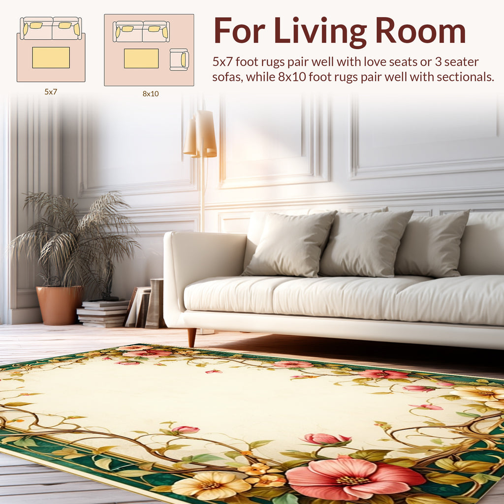 Elegant Floral Vines Border Rug