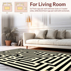 Abstract Black Cream Maze Pattern Rug
